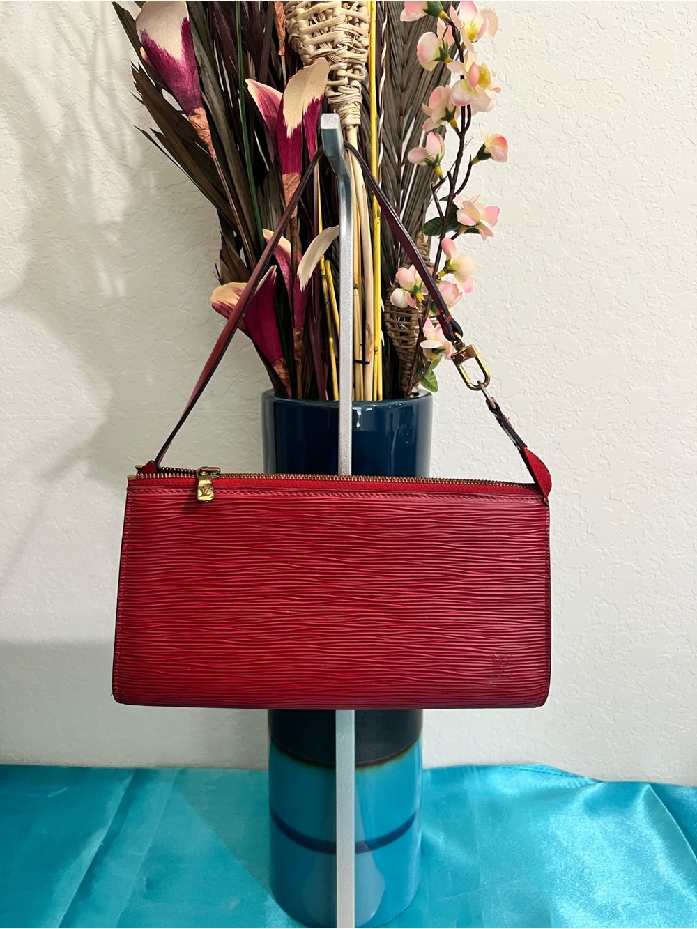 Louis Vuitton Red Epi Pochette Shoulder Bag w/ COA (Certificate of Authenticity)